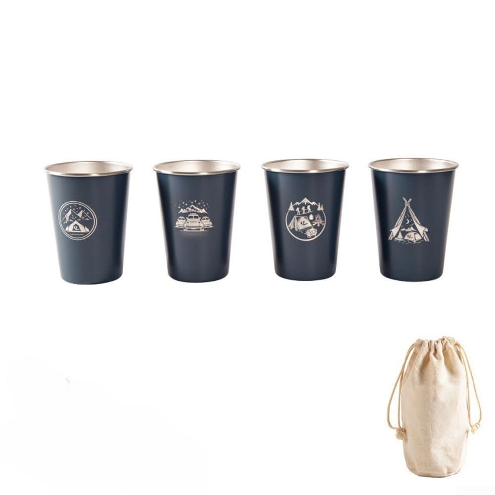 4 Pack 350ml Stainless Steel Coffee Cups for Hiking and Camping, Lightweight Stackable Outdoor Cups with Storage Bag, 304 Stainless Steel Material (350ml dark blue)