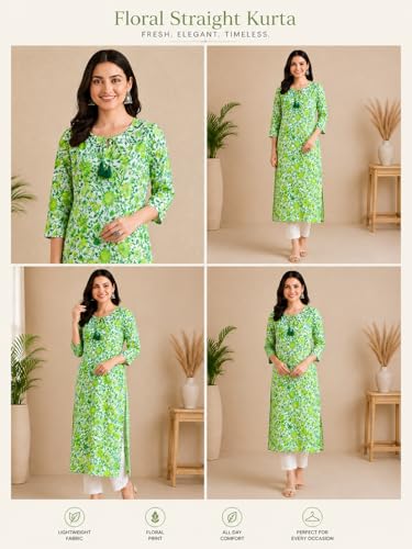 Image of Women's Pure Cotton Regular Fit Floral Printed A-Line Kurta