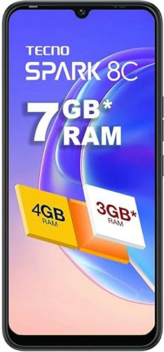 Image of Tecno Spark 8C (Magnet Black, 4GB RAM, 64GB Storage) | 13MP AI-Enhanced Dual Camera | HD+ 6.6 inch Dot Notch Screen | Upto 7GB Memory fusion | 5000mAh Long-lasting Battery | 8MP Portrait Camera Beauty 3.0