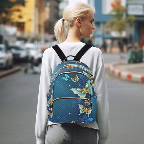 Image of ALAZA Gold Butterflies Blue Women Backpack Purse Ladies Fashion Shoulder Bag Daypack Travel Bag 7.5L