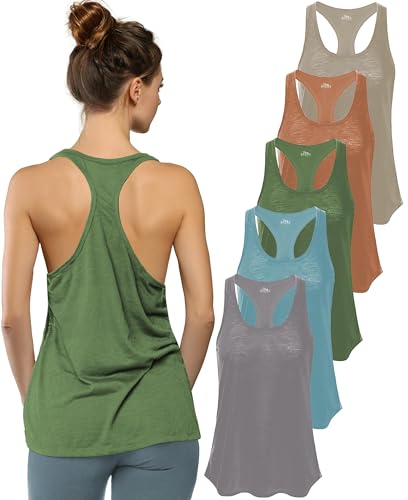 Women's 5 Pack Everyday Flowy Burnout Racer Back Active Workout Tank Tops