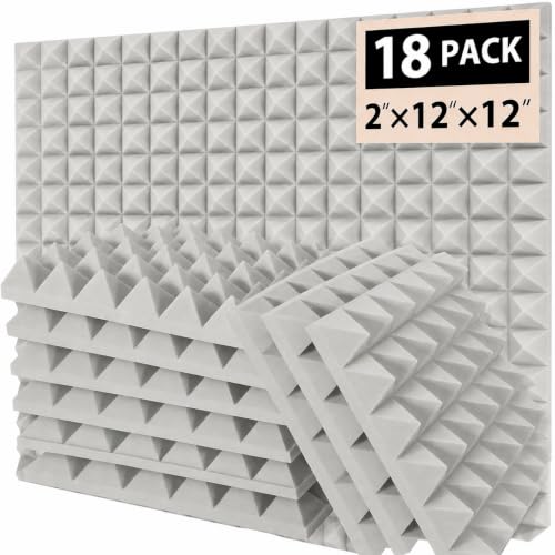 Image of Pyramid Soundproofing Studio Acoustic Foam 1'x1' (Pack of 18) - 2 Inches Inches High Density, Soundproof Foam, Noise Reduction,Echo Absorption (Grey, Pack of 18)