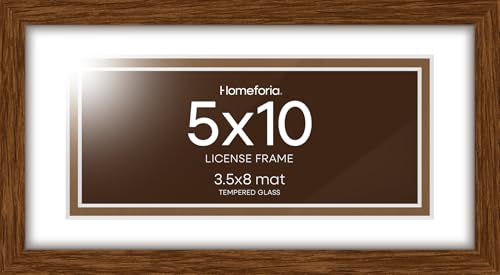 Image of Homeforia 5x10 Business License Brown Frame, High End Dark Oak 5 x 10 Wood Document Certificate Frames with Mat 4x9, 5by10 Walnut Wooden Frames for Wall or Tabletop, Tempered Glass, Wall Kit, Set of 2