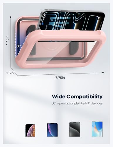 Image of Lamicall Waterproof Shower Phone Holder - Women Girls Shower Bath Cellphone Accessories, Shower Walls & Surrounds Phone Mount Stand, Christmas Bathroom Case Gift Gadget for iPhone, 4-7 inch Phones, Pink