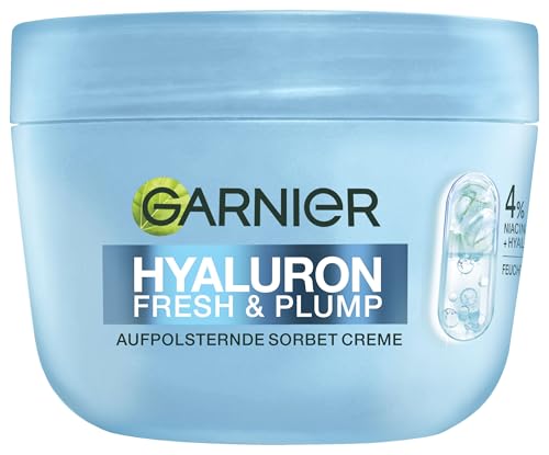 Garnier Hyaluron Fresh & Plump Aufpolsternde Sorbet Creme – Gesichtspflege mit Hyaluronsäure & 4% Niacinamid für prallere Haut – Feuchtigkeitscreme für glatteren & ebenmäßigen Teint – 50ml