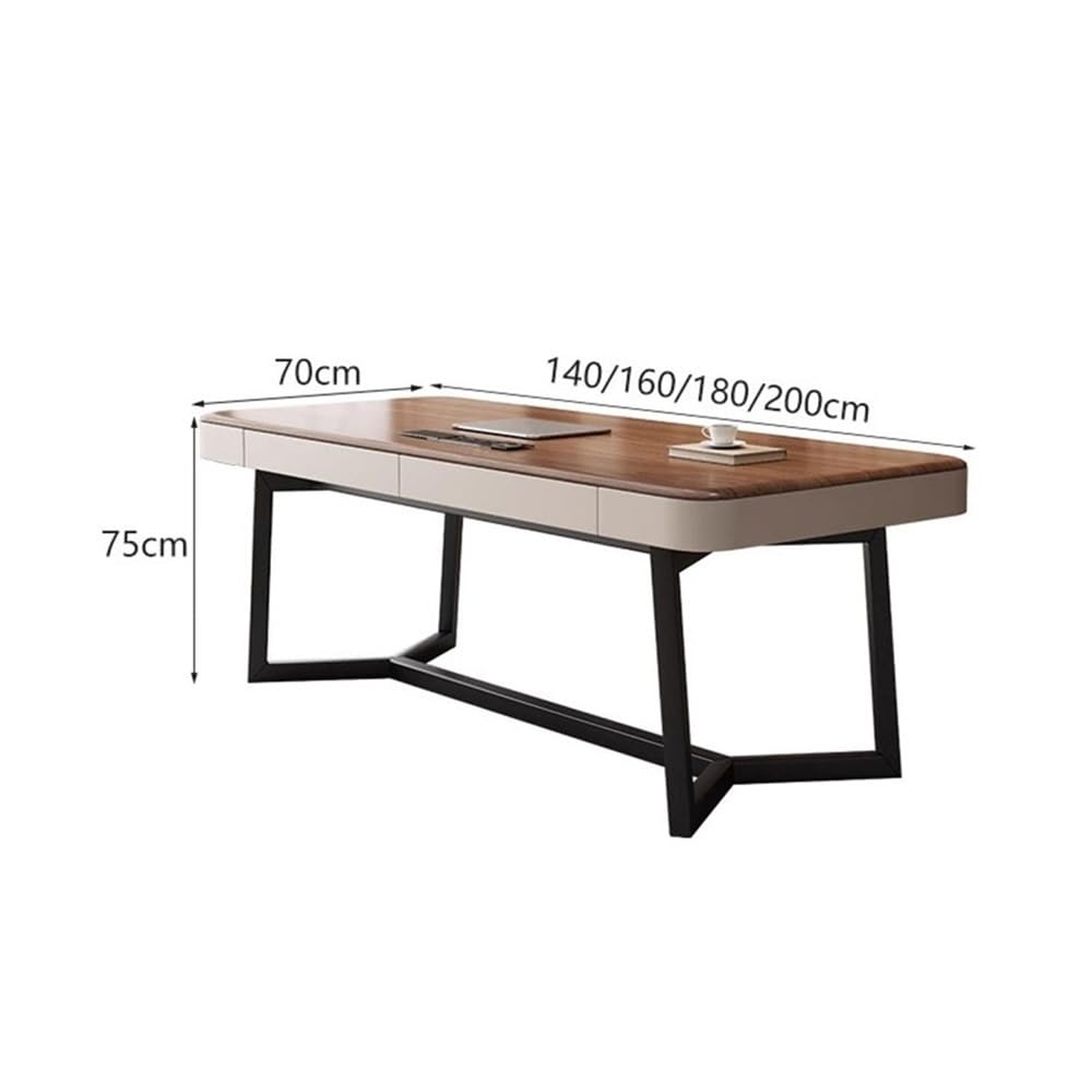 WalnutDesk do domowego biura 160 cm Wortat z czarną metalową podstawą 2 Ders i wbudowanym ładowaniem StatWriting Table