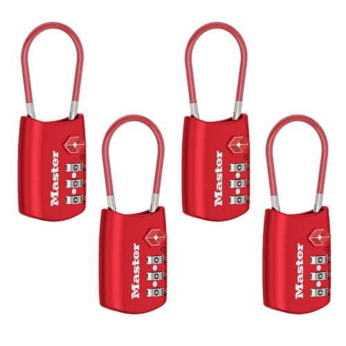 Image of Master Lock TSA Approved Combination Luggage Lock, 4-Pack, 4688REDEC4 | TSA Accepted Set Your Own Combination Travel Lock for Suitcases, Backpacks, Airport Security, Resettable 3-Digit Lock