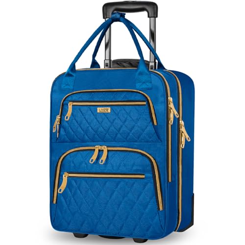 Image of Underseat Carry On Luggage with Wheels, Stylish Lightweight Under Seat Luggage, Personal Item Suitcase with telescoping handles for Men Women, Pilots and Crew, Blue