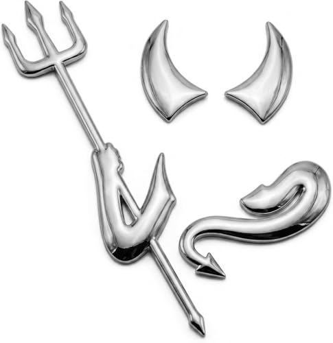 Incutex 3D Autocollant Voiture Diable Autocollant, Logo de Voiture Thème Démon Tuning Véhicule, Argent