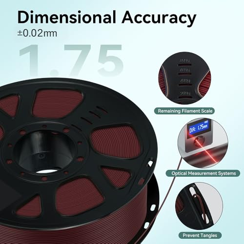Image of Kingroon PLA Filament 1.75mm, 1kg Spool (2.2lbs), + /- 0.02mm Tolerance, Smooth 3D Printing Filament, Fits for Most FDM 3D Printers, Retro Red