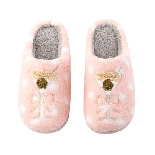Image of Espresso Martini Slippers for Women Men,Fuzzy Warm Martini Glasses Slippers,Funny Soft Creative Design House Shoes
