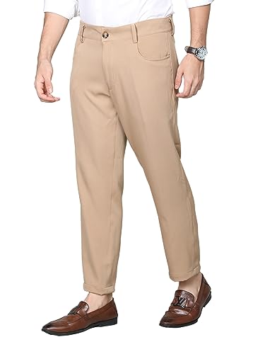 Image of CHKOKKO Men Mid Rise Slim Fit Solid Regular Trouser