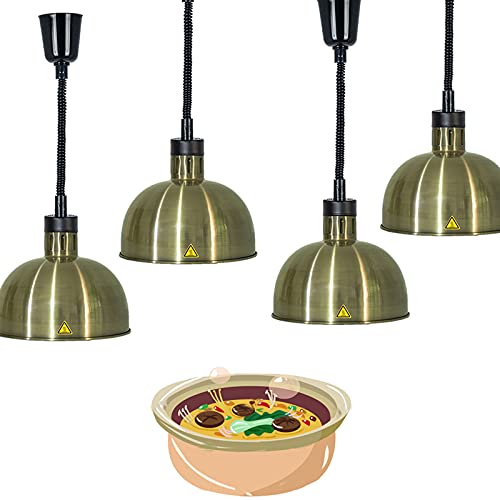 Lámparas de Araña para Calentar Alimentos, Lampara de Calor para Restaurante y Buffet, Calentadores de Alimentos con Cuerda de Resorte Ajustable de 60-180cm, Suministros de Cocina Comedor, 4pcs Cover