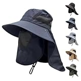 [KakiKhaki] サンバイザー サファリハット uvカット 帽子 日よけカバー UPF50+ 花粉症対策 つば広 大きいサイズ 通気性 防風 日除け 紫外線対策 折りたたみ あご紐付き 男女兼用 あごひも 釣り アウトドア 農作業 園芸 作業帽子 (JP, アルファベット, Free Size, ネイビー)