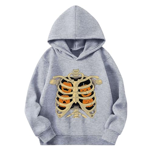 Girl's Halloween Spooky Season Hoodies Funny Rib Pumpkin Graphic Crewneck Long Sleeve Hooded Pullover Sweatshirt
