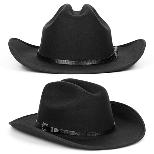 Image of Cowboy Hats for Women & Men Felt Cowgirl Hat with Belt Buckle Wide Brim Western Hat