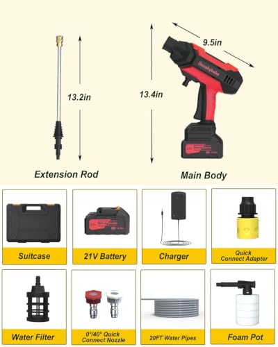 Image of 1080PSI CordlessPowerWasher Jet Nozzle High Pressure Hose Nozzle for Garden Hose for Car Washing, Garden Cleaning, Patio,Crimson
