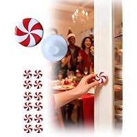 Christmas Cabinet Knob Covers,12 PCS Red Peppermint Silicone Baby Proof Knob Covers for Holiday, Stretchable Cabinet Door Handle Covers for Kitchen Bathroom Dresser Wardrobe Home Accessories Decor