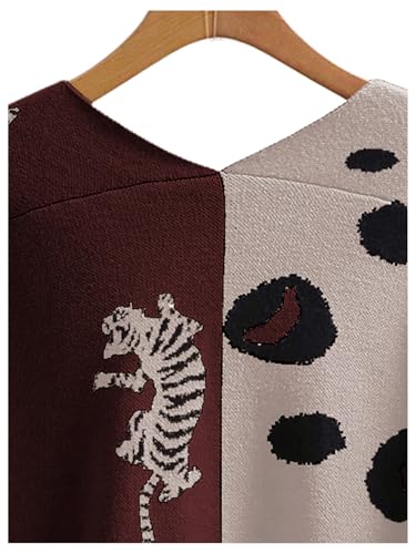 Image of WDIRARA Women's Leopard Tiger Print Cardigan V Neck Long Sleeve Color Block Button Down Sweater Outwear