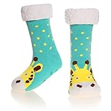 Kids Boys Girls Warm Slipper Socks Cute Animal Soft Thicken Winter Thermal Fleece Fuzzy Non-Skid Children Home Socks (Giraffe, 5-8 Years)