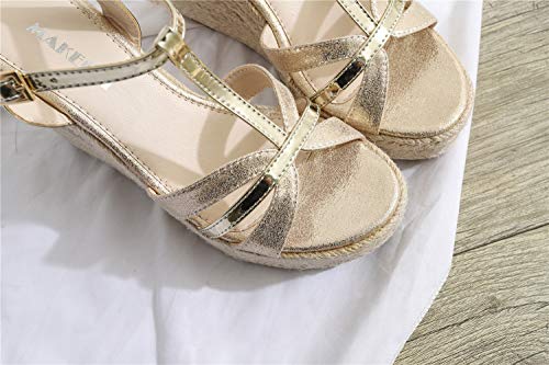 Women's Graceful Wedge Heel Sandals Open Toe T-strap Heels4
