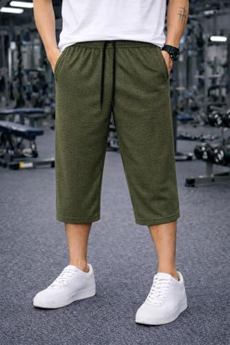 Image of Mack Jonney Men's Sports Capri Pants | Lightweight Polyester Workout 3 /4 Pants with Elastic Waist for Gym, Running & Training-M8356
