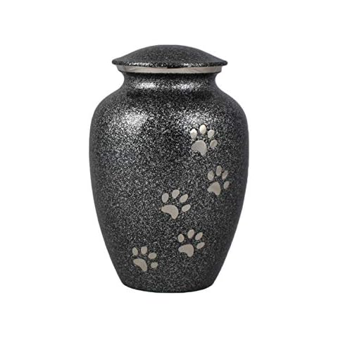 Pet Cremation Urn for Ashes Pet Memorial Grey Pet Urn With Paw Print Design (Medium 8 Inch) Cover