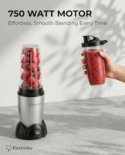 Image of Electrofox Blendo+ 2 Jar Bullet Nutri 750 W Juicer Mixer Grinder For Smoothies, Juice and Protein Shake (2 Jar Blender Nutri | 2 Jars | Silver) 2 Year Warranty