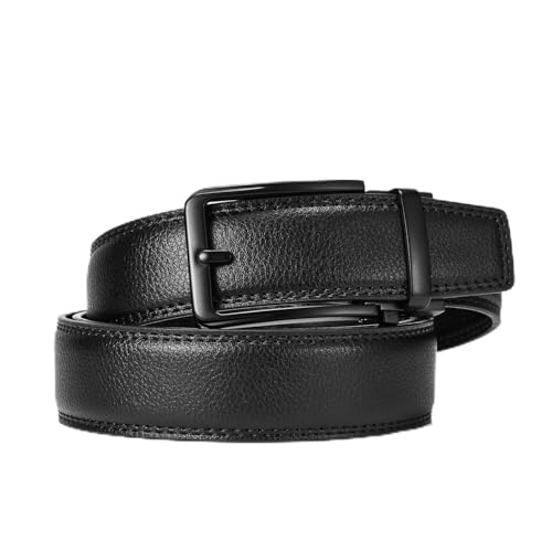 Mens Ratchet Belt Leather 1 3/8'' Adjustable Belts for Mens Dress Casual Jeans Comfort Trim to Fit