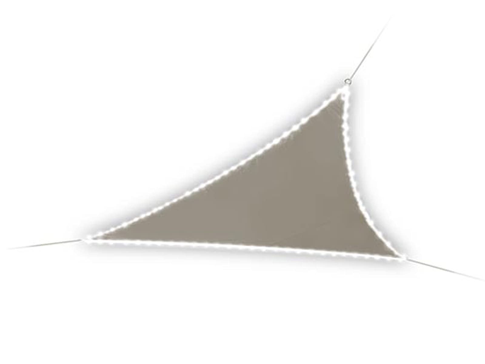 Perel Vela ombreggiante triangolare con 107 LEDs, poliestere idrorepellente, protezione UV 95%, 3.6 x 3.6 x 3.6 m illuminazione LED solare, shade sail per giardino e terrazza, taupe