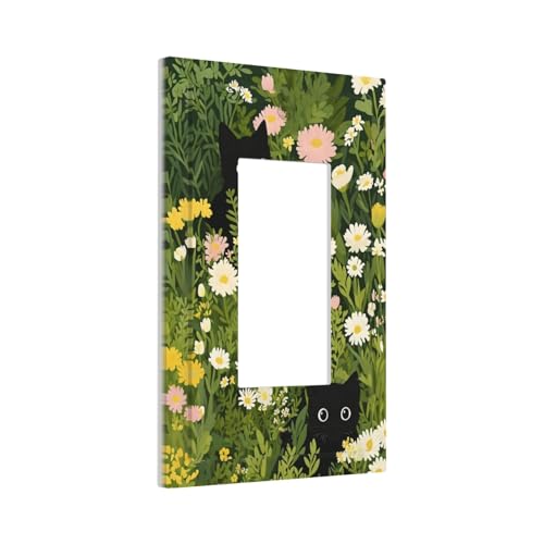 Decorative Outlet Covers Funny Cute Black Cat Colorful Flower Green Plant 1 Gang Single Decora GFCI Device Light Switch Covers Plate 1 Rocker Wall Plate Jumbo Faceplate for Home Decor