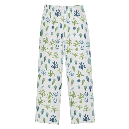 Green Leaf Long Pajama Pants Elastic Waist PJ Bottoms with Pockets S A1104912