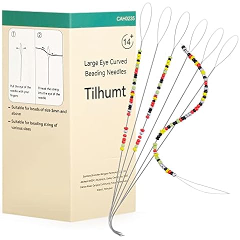 Tilhumt 6 Pieces Beading Needles, 5.5 inch Large Eye Stainless Steel Bead Spinner Needles for Beading & Jewelry Making, 0.65mm Diameter Cover