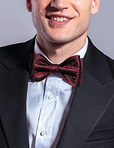 Image of DiBanGu Men Bow Tie Paisley Striped Self-Bow Tie for Men and Silk Woven Bowtie Pocket Square Cufflinks Wedding Party