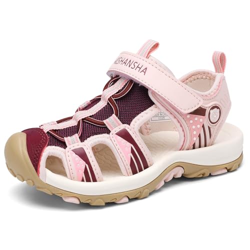 Mishansha Girls Boys Hiking Sandals Closed Toe Water Sandals for Kids Non-Slip Lightweight Outdoor Sport Sandal with Adjustable Strap Big Kid 3 Light Pink