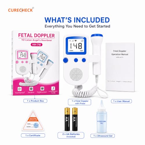 Image of Portable Fetal Doppler Baby Heart Monitor for Pregnancy with Inbuilt Speaker, Large Display Size | for Home & Clinic | Batteries Included