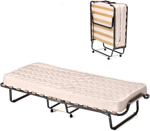 GOPLUS Cama Plegable con Colchón de 10 cm, Cama Individual de Invitados con 4 Ruedas Universales y Marco Acero, Cama Supletoria para Habitación, Salón, Oficina, Carga 120 kg (80x200cm)