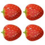 WAIT FLY Cute Multipurpose Ceramic Appetizer Plates Dessert Bowls Sauce Dish Seasoning Dishes Candy Nuts Snacks Dishes-Strawberry-4 PCS