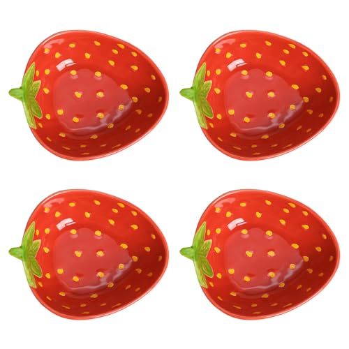 WAIT FLY Cute Multipurpose Ceramic Appetizer Plates Dessert Bowls Sauce Dish Seasoning Dishes Candy Nuts Snacks Dishes-Strawberry-4 PCS