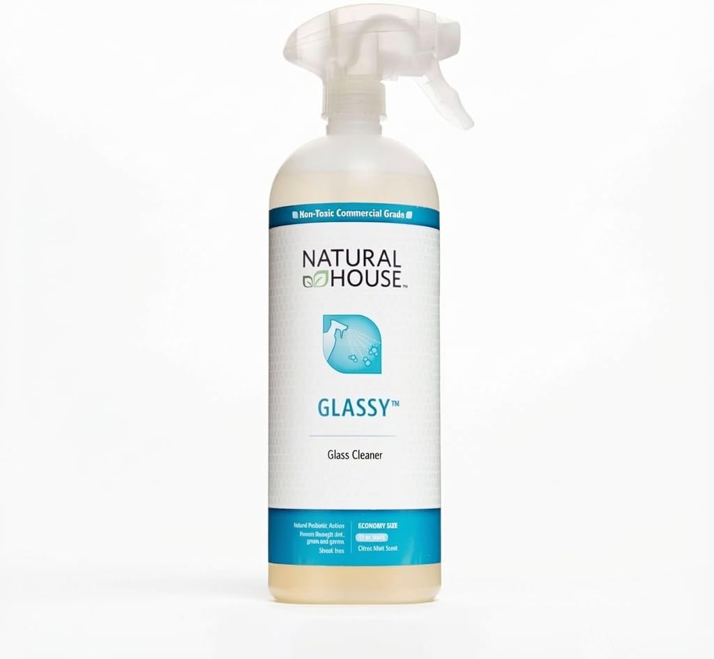 Natural House Glassy - Plant-Based Glass Cleaner Spray - Streak-Free Multi-Surface Formula - Septic-Safe, Plumbing-Friendly - Citrus Mint Scent - 32 oz