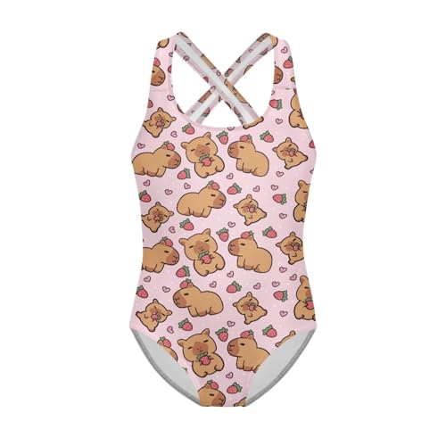 One Piece Swimsuit for Girls Kids Quick Dry Bathing Suit with Crossback Strap Summer Beach Swimwear Size 5T-14