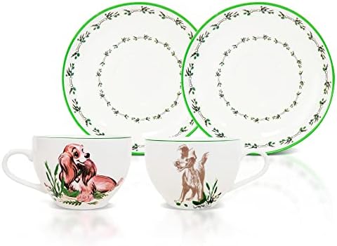 Disney Lady and the Tramp Bone China Teacup and Saucer, Set of 2 | Tea Party With Coffee, Espresso, Mocha