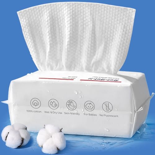 Face Towelettes Disposable-Extra Thick Facial Towels 100% Cotton Tissues,Dry Wet Use Clean Skin Towels,Unscented Facial Tissue for Skin Care,Makeup Remover and Washing Face (70 Count (Pack of 1))