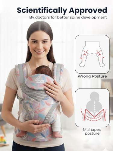 Image of POLKA TOTS Baby Carrier for 0 to 3 Year Baby | Ergonomic Breathable Cotton Carrying Bag with Adjustable Straps | Newborn Baby Holder with Extra Cushioning, M-Shape Seating position & Safety Belt | for New borns & Toddlers Up to 20kgs