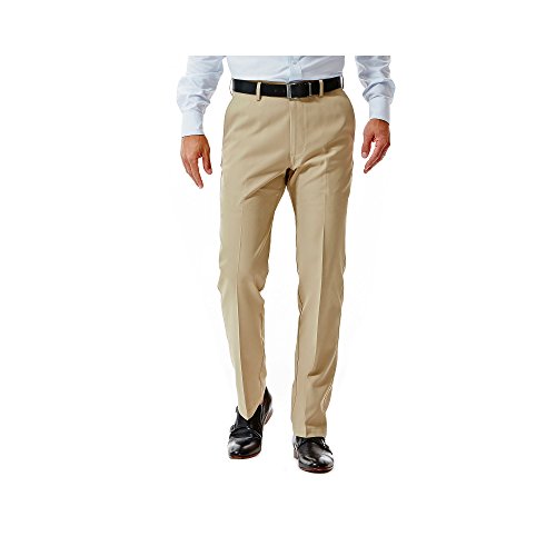 Haggar Men's Performance Micro Solid Gabardine Straight-Fit Plain-Front Dress Pant