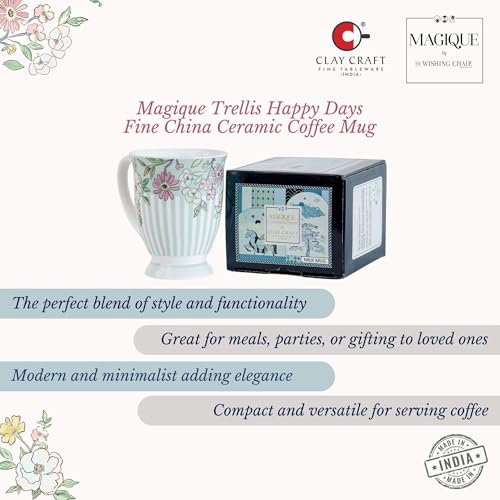Image of Clay Craft x Magique by The Wishing Chair : Trellis Happy Days Ceramic Coffee Mug - 300 ml | Handcrafted Floral Cup | Elegant Lightweight Coffee Mug | Microwave & Dishwasher Safe | Tea Mug