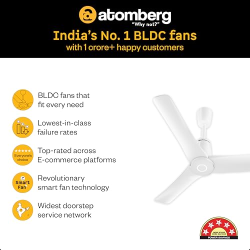 Image of atomberg Aris Contour Smart 900mm Voice Controlled BLDC Ceiling Fan with Remote |BEE 5 star| Best-in-class Air Flow |Silent Operation| Designer Fan | Free Installation | 5 Year Warranty | Marble White
