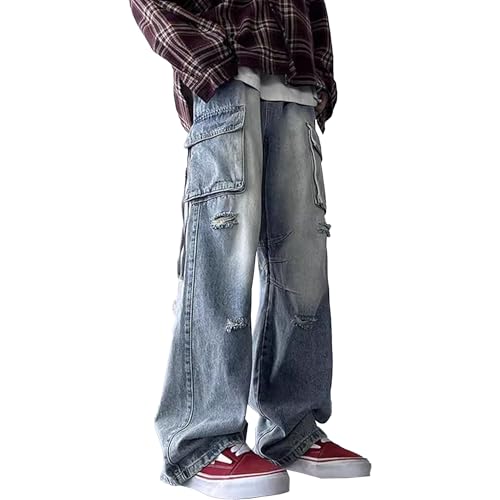Cargo Jeans for Men Ripped Baggy Jeans for Men Hip Hop Grunge Fashion Denim Pants Y2k Distressed Long Trousers