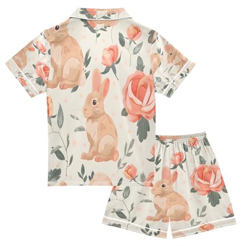 senya Pajama Sets Silky Button Down Nightwear Sleepwear Size 5-14 Years Rabbit Rose2