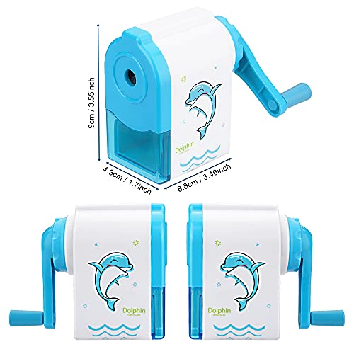 Pencil Sharpening Machine，Blue Pencil Sharpener Hand Crank Manual Sharpener Animal Cartoon Pencil Cutter For School Stationery Office Students Supplies Children Kids Gift #TOP1